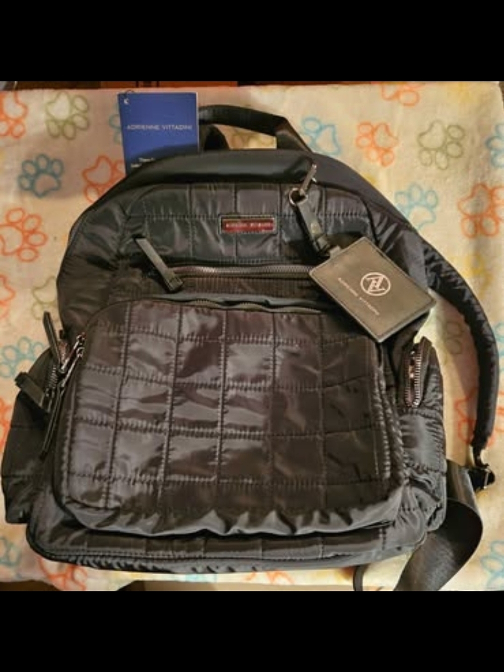 Adrienne Vittadini Black Quilted Nylon Backpack with Front Pocket